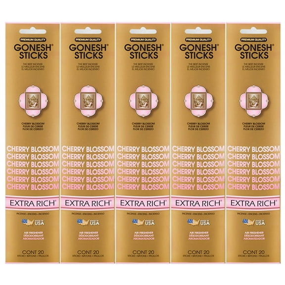 Gonesh Incense Sticks Extra Rich Collection - Cherry Blossom 5 Packs (100 Total)