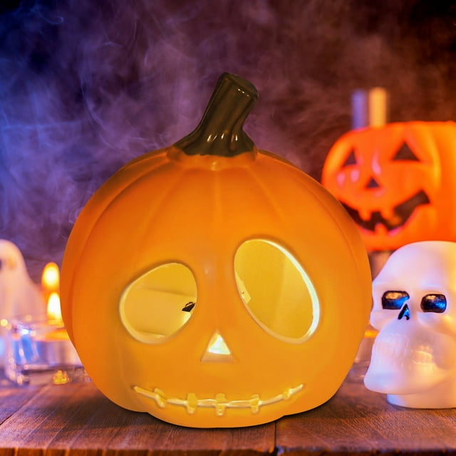 Lanterne Citrouille d'Halloween / Design en Plastique Gravé Lumineux Ajouré / Accessoire de Vitrine Intérieur Extérieur / Résistant aux Intempéries / Inclut 1 Lanterne + 1 Pince à Papier / Batterie Non Incluse