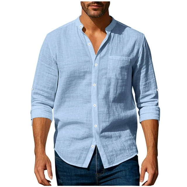 LOVZFMLL Men's Shirts, Solid Classic Button-Down Shirt, Casual Versatile for Everyday Vacation, Loose Fit Long Sleeve Fall Clothes