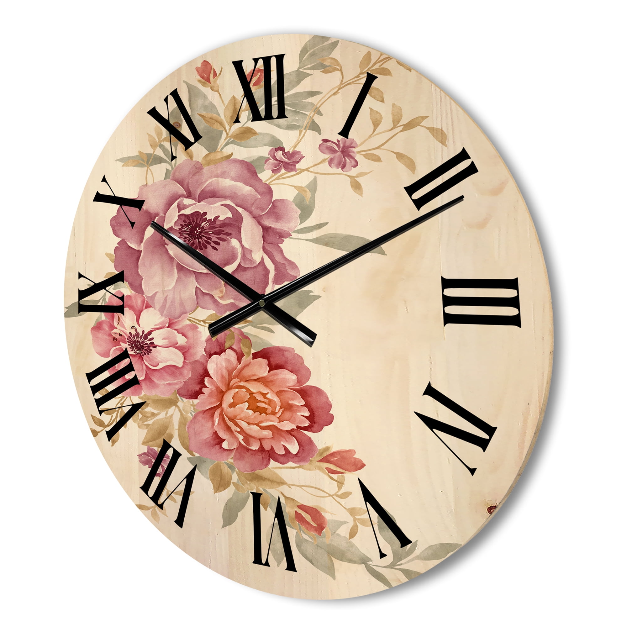 Designart 'Bouquet of Purple and Pink Flowers III' Farmhouse Wood Wall Clock
