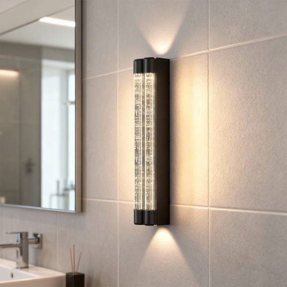 YANSUN 15.7 in 2-Light Black Bubble Tube Wall Sconce, Warm White 3000K, Modern Minimalist for Entryway, Hallway, Living Room