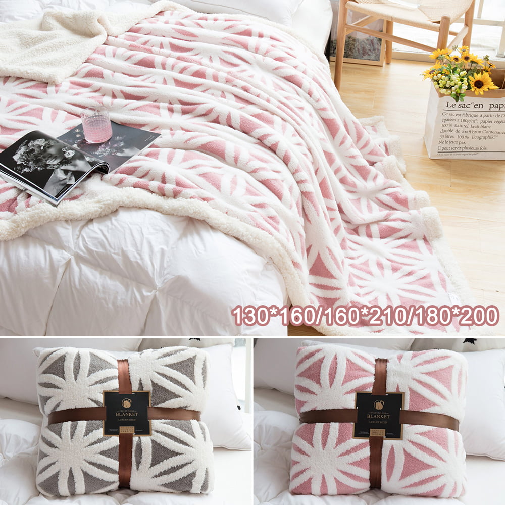 Large SIZE Sofa Bed Blanket Soft Flannel Striped Mink Faux Fur Fleece Warm Throw 