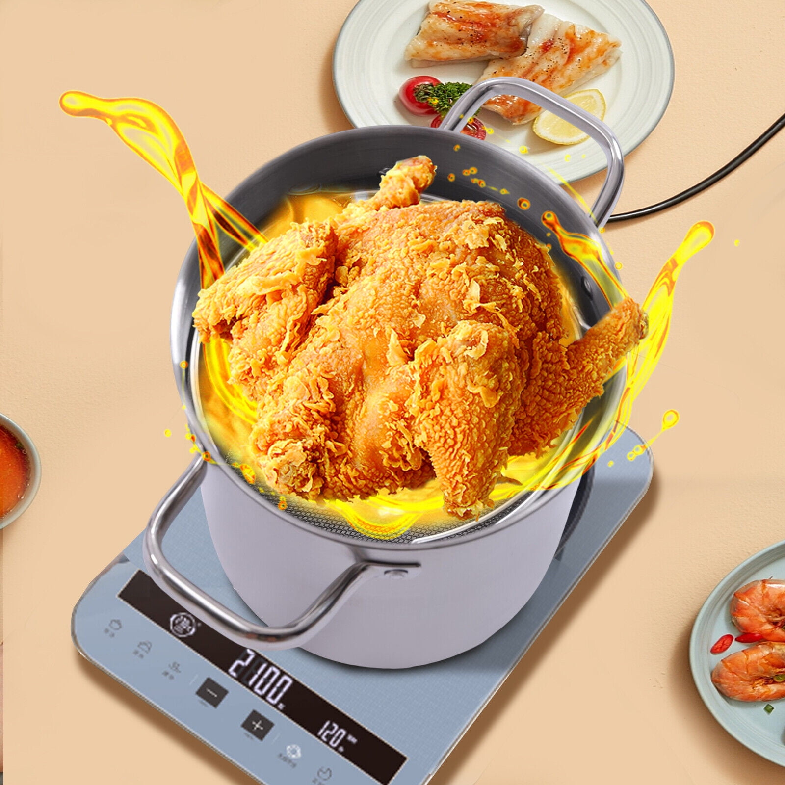 Miumaeov Stainless Steel Deep Frying Pot with Lid and Basket 5.2Qt Deep