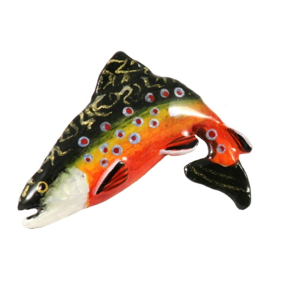 Brook Trout, Brookie, Leaping Fish Pin, Hand Painted, FP007, 1 1/4" Lapel Pin, Hat, Brooch, Brooches, Jewelry, Gift, Fishing, Salmonoids, 100% Handmade in the USA, 200 Fish Designs Available