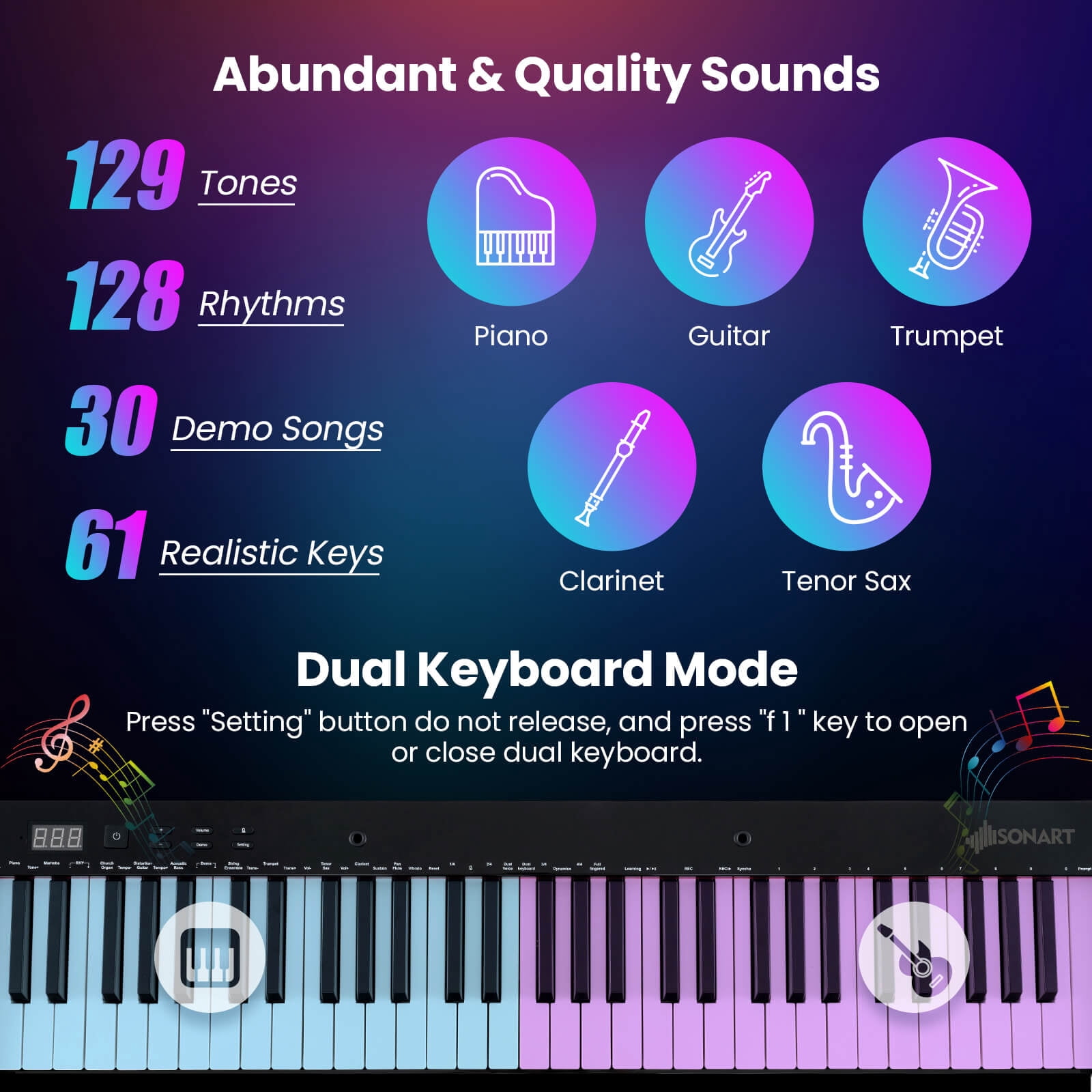 Costway 61-Key Electric Piano Keyboard for Beginners with Adjustable Stand & Stool