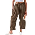 thumbnail image 3 of WCMZJ Womens Linen Wide Leg Pants Casual Loose Drawstring Summer Beach Travel Vacation Palazzo Harem Pants with Pockets Coffee S, 3 of 8
