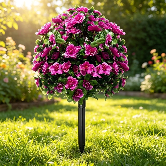 ZZkhGO Artificial Rhododendron Tree, Outdoor Decorative Faux Flowers, Weather-Resistant Fake Stake with Realistic Appearance for Party Wedding Scene Arrangement, Purple