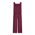 thumbnail image 5 of RYRJJ Women's Summer 2 Piece Outfits Square Neck Linen Tank Crop Top & Wide Leg Pants Matching Lounge Set Tracksuit with Pockets Plus Size, 5 of 6