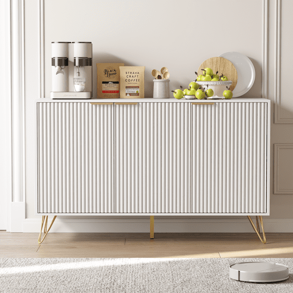 YouTrend Modern Farmhouse Sideboard,Fluted Buffet Cabinet Coffee Bar Storage Cabinet with 3 Doors,for Living Room Bedroom Dining Room Entryway