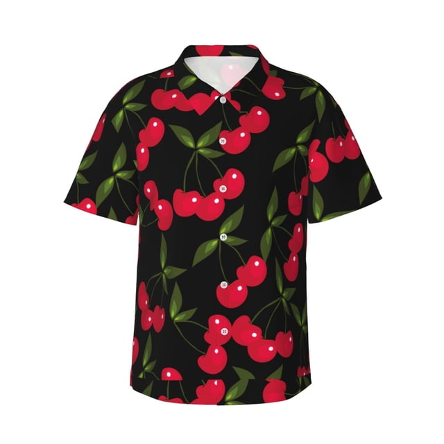 Fotbe Cherry Camisa Hawaiana para Hombre Unisex – Camisa Casual de Verano con Botones de Manga Corta de Algodón y Lino,Medium