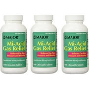 Major Pharmaceuticals Simethicone 80 mg Chewable Anti‑Gas Tablets – Generic for Mylanta Gas, 100 Tablets per Bottle (Pack of 3, Total 300 Chewables)