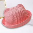 thumbnail image 2 of OOOUM Kids Cute Straw Hat Lightweight Breathable Rolled Brim Sun Hat Outdoor Travel Beach Hat For Toddler Boys Girls Pink, 2 of 3