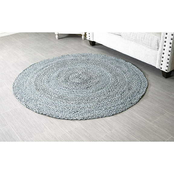 5 ft Grey Round Area Rug for Living Room Braided Non-slip Reversible Cotton Chindi Handwoven Rug by MystiqueDecors - 5'