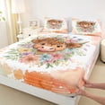thumbnail image 3 of Homewish Farm Cow Animal Queen Sheet Sets, Orange Art Watercolor Flat Sheet, Kawaii Rustic Flower Queen Fitted Sheet, Ultra Soft Bedroom Decor, 4 Pieces, 3 of 7