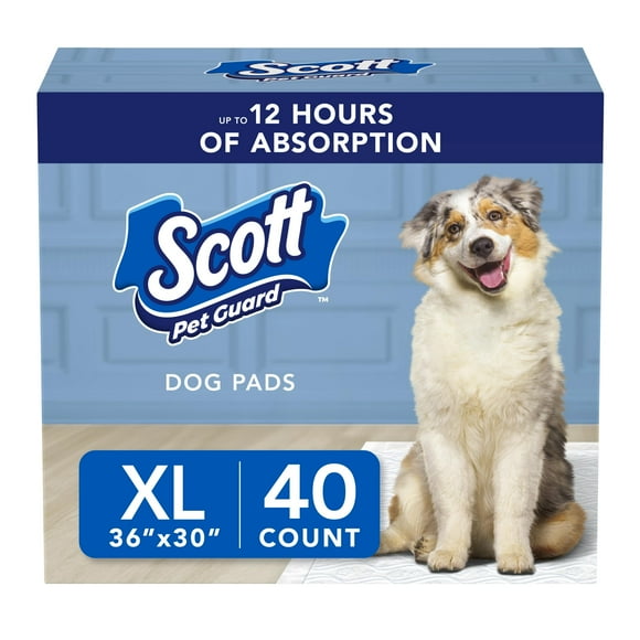 Scott Pet Guard Dog Pads - Dog Training Pee Pads for Puppies, Medium & Large Dogs - Up to 12 Hour Absorbent Odor Control - Easily Disposable Dog Pee Pads - Size XL - 30" x 36"