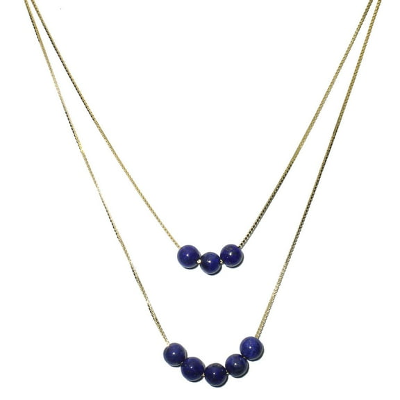 2-Strand Blue Lapis Stone 18k Gold-Flashed Sterling Silver Box Chain Necklace 16" 2"