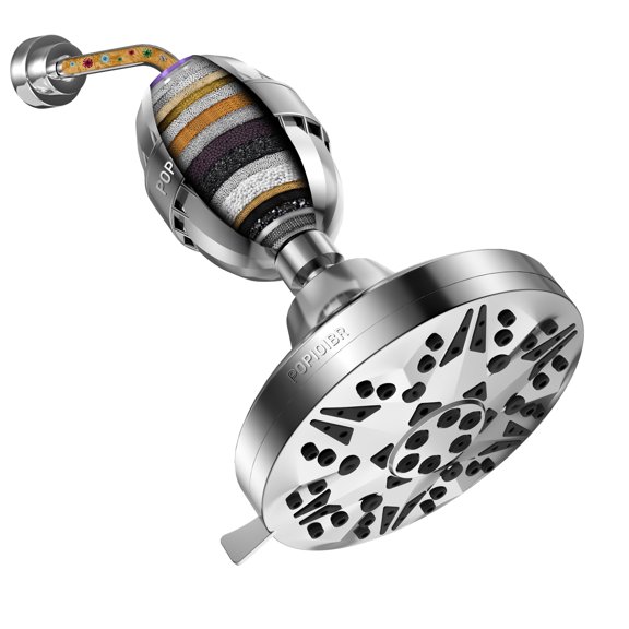 Shower Head with Filter, Shower Head and Hard Water Showerhead Filters Combo, 8 Spray High Pressure Showerhead with 20 Stage Filter