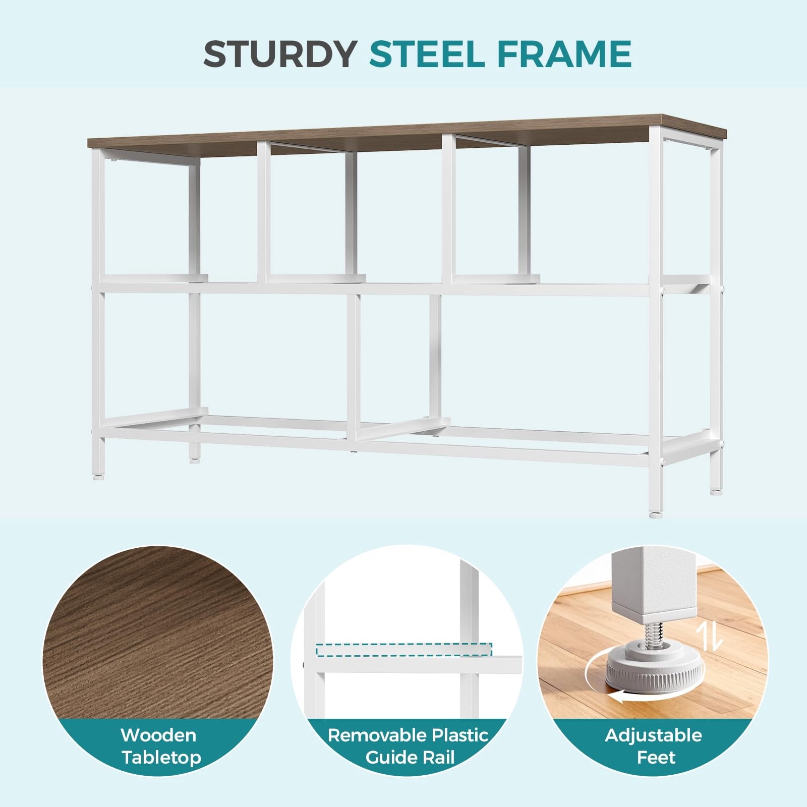 Telyra 5-Drawer Fabric Dresser TV Stand Organizer with Wood Top and Metal Frame, Oak Greige