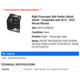 thumbnail image 2 of Right Passenger Side Fender Splash Shield - Compatible with 2015 - 2022 Nissan Murano 2016 2017 2018 2019 2020 2021, 2 of 2