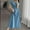 Blue, variant on SMihono Womens Dress Hollow Out Crew Neck Short Puff Sleeves Solid Fold Dresses Summer Elegant Tunic Long Dresses Green M