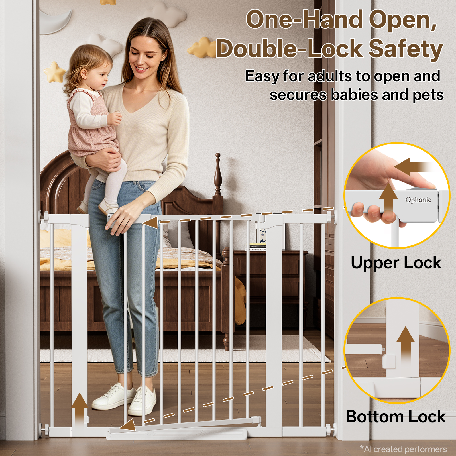 Ophanie Extra Wide Metal Safety Gate, 29.6-39.1", White photo 3