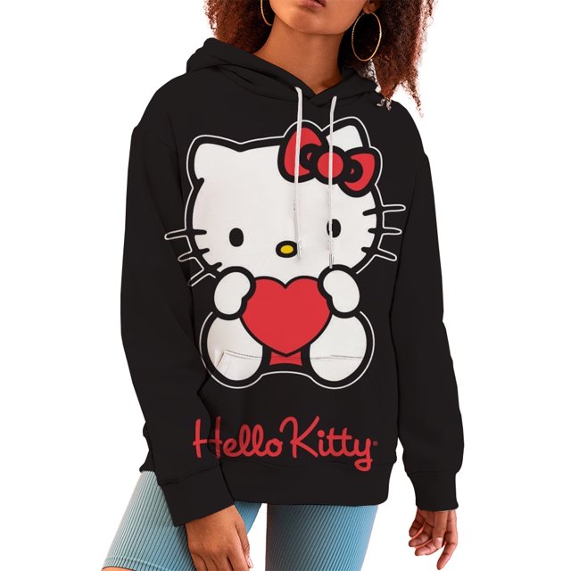 Sudadera con capucha con estampado de dibujos animados de Hello Kitty de Sanrio, moda Y2K, nueva sudadera informal de gran tamaño estilo Harajuku para mujer, top de primavera Kawaii para mujer