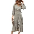 thumbnail image 5 of Robe Maxi à Taille Nouée, Robe Maxi à Manches Longues à Volants pour Femmes, Robe Maxi Fluide à Col en V, Design Épuré, 5 of 5