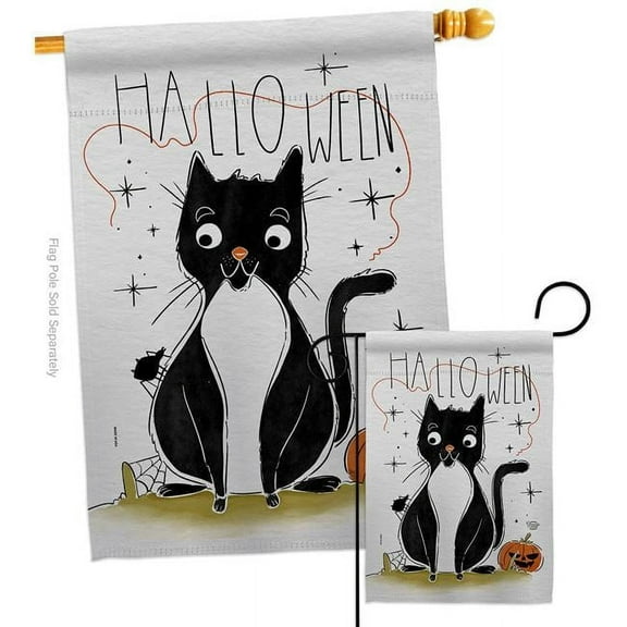 Ornament Collection S190175-BO Halloween Tuxedo Cat Falltime 28 x 40 in. Double-Sided Decorative Horizontal House Flags Set for Decoration Banner Garden Yard Gift