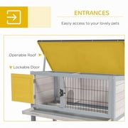 Elevated Rabbit Hutch, Wooden Bunny Cage with Hinged Asphalt Roof and Removable Tray, for Indoor/Outdoor, Gray