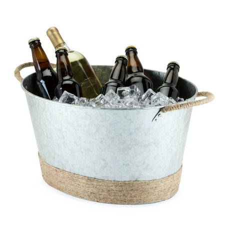 

Twine Farmhouse Galvanized Ice Bucket Beverage Tub Wrapped with Rope