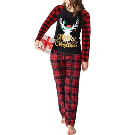 

FOCUSNORM Christmas Family Matching Pyjamas Set Long Sleeve Sleepwear Nightwear