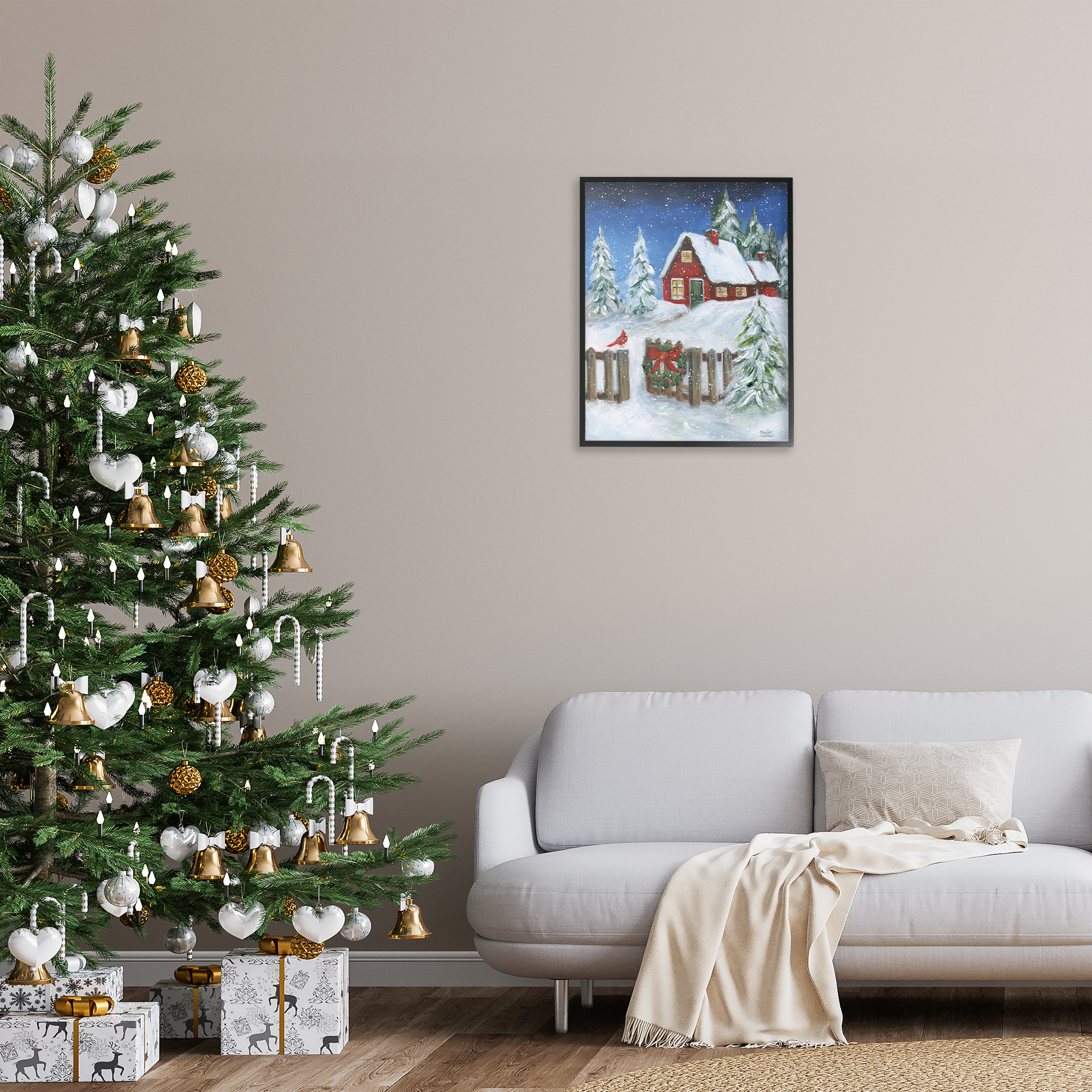 Stupell Industries Traditional Winter Scene Holiday Painting Black Framed Art Prints Wall Art, 24 x 30