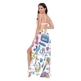 thumbnail image 3 of FORMRS Womens Long Sarong Beach Wrap Semi-Sheer Bikini Skirt Bathing Swimsuit Cover Up, Blue Doodle Pattern, 3 of 7