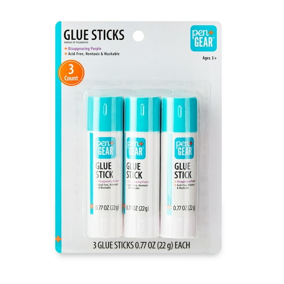 Pen+Gear Glue Sticks, Disappearing Purple, Washable, 0.77 oz, 3 Count
