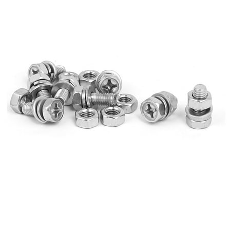 

M6 x 14mm 304 Stainless Steel Hex Head Bolts Nuts w Washers 8 Sets