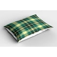 thumbnail image 2 of Ambesonne Plaid Pillow Sham 2 Pack, Stripes in Tartan Pattern, 36"x20", Yellow Jade Green Grey, 2 of 3