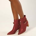 thumbnail image 4 of XYD Women Classic Side Bow Pointy Close Toe Ankle Boots Chunky High Heel Side Zipper Bootie Winter Shoes Size 8 Red, 4 of 4