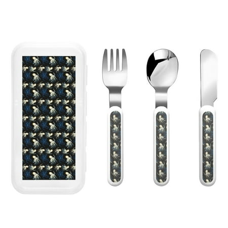 

Zeuib Octopus 1 Print 3 Pieces Children Fork Spoon Knife Set with Travel Case for Lunch Box Stainless Steel Kids Silverware Flatware Set Kids Utensil Set for School (Fork Spoon Knife)