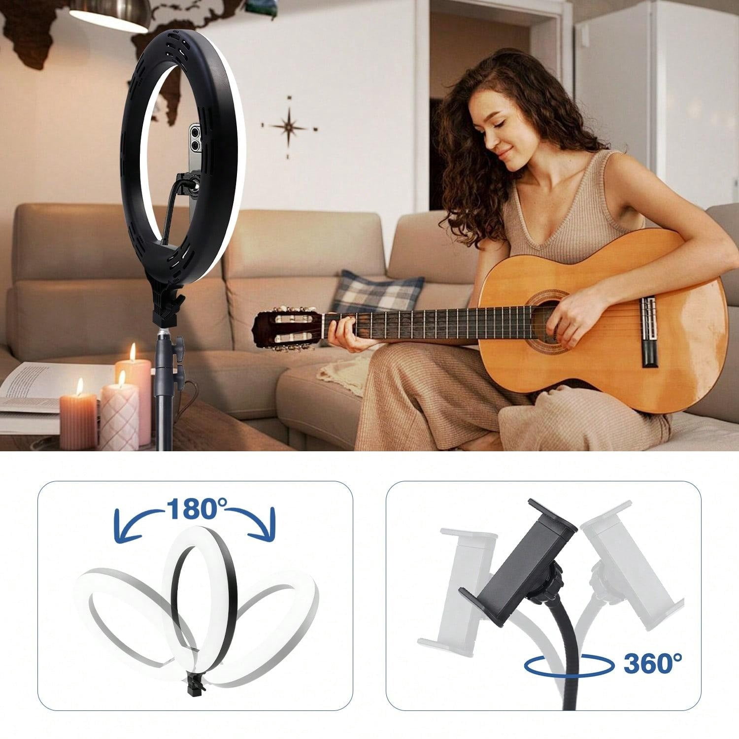 12'' Video Light with 63'' Extendable Tripod Stand - Ring Light with Phone Holder for Live Stream/Makeup/YouTube/TikTok - Compatible with All Phones - New Year's & Valentine's Day Party Lights