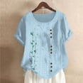 thumbnail image 2 of Birdeem Blouses pour Femmes Mode Imprimée Confortable Ample Manches Courtes Blouse Boutonnée Col Rond Décontracté, 2 of 12