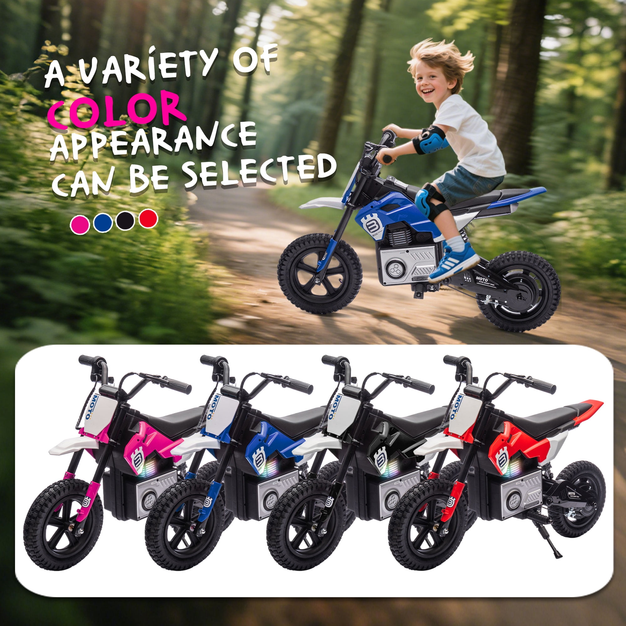Okybaby 24V Kids Ride On Electric Dirt Bike, 200W High Speed Hub Electric Motorcycle, Max Speed 10MPH, Rear Spring Suspension, Kids Motorbike with Bluetooth&Horn For Kids Aged 5-15,Blue