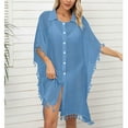 thumbnail image 6 of Cavosen Bathing Suit Cover up for Women Crochet Shirt Dress Bikinis Swimwear Kimono Tassel Hem Short Sleeve Lapel Neck Button down Sheer Breathable Sunscreen Long Swimsuit Kaftan, 6 of 6