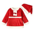 thumbnail image 1 of PENGXIANG Autumn And Winter Christmas Bow Long Sleeve Short Velvet Patchwork Dress Hat For Children And Girls, 1 of 5