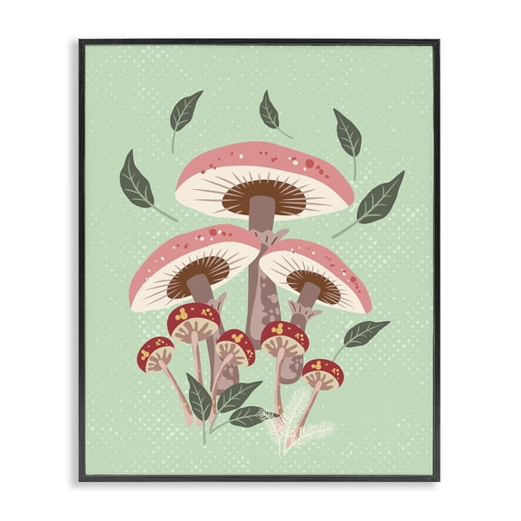 Stupell Industries Eclectic Mushrooms & Falling Leaves Black Framed Giclee Art, 11 x 14, by Diane Labombarbe