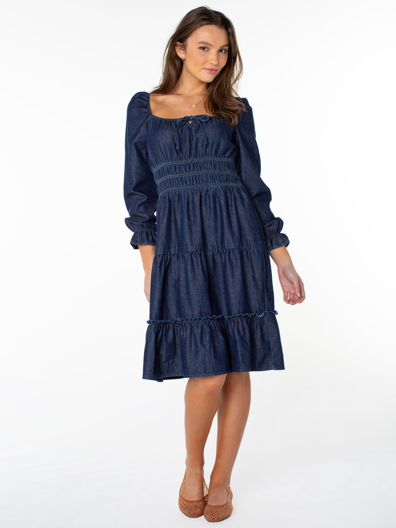 Celebrity Pink Women's Long Sleeve Lace Trim Midi Dress, Sizes XS-XXXL