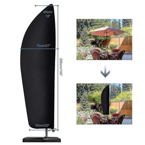 Parasol Cover, Waterproof, Windproof, Heavy Duty Rip Proof Oxford Fabric Extra Large Cantilever Umbrella Cover With Zip (265 X 40/70 / 50 Cm) - Black