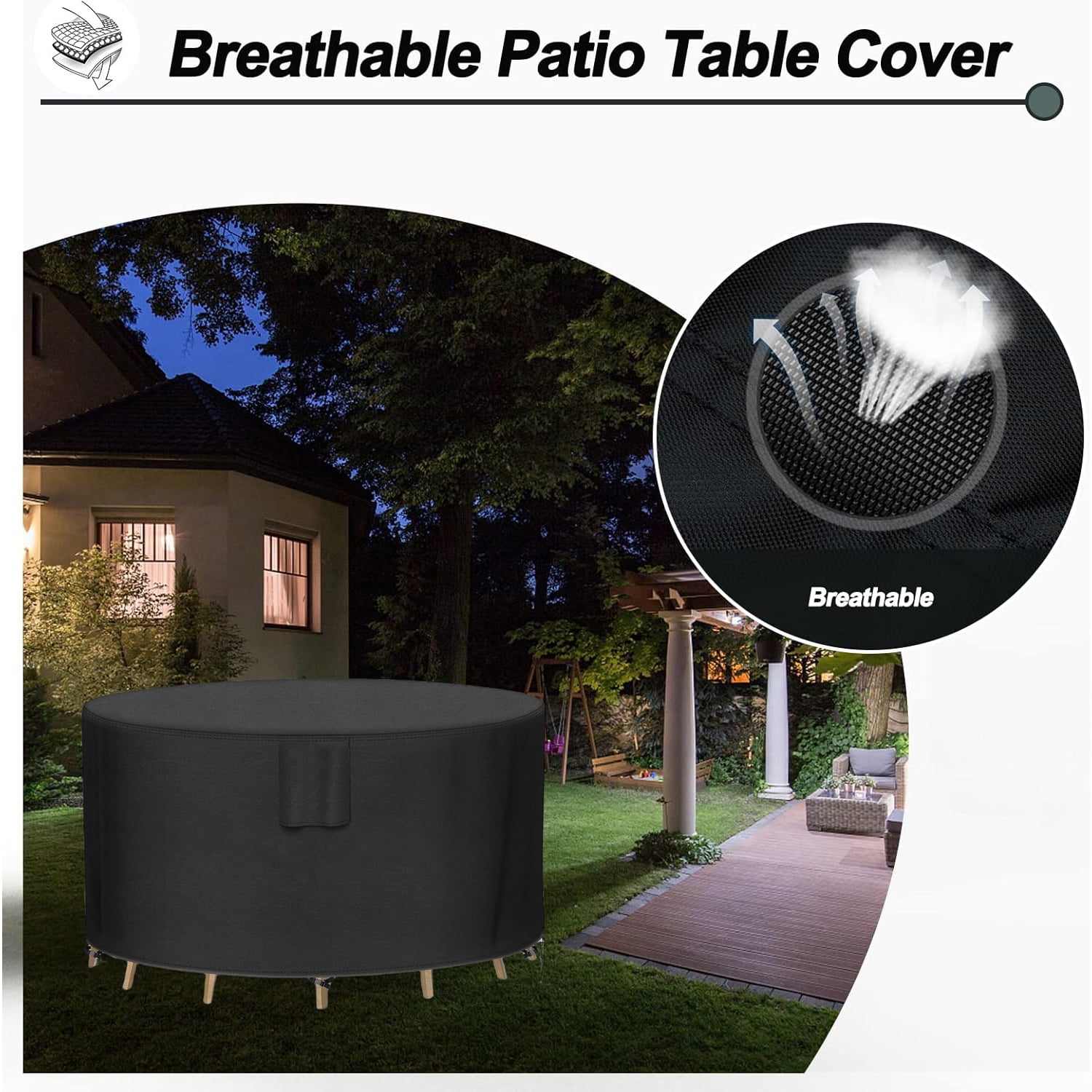 Katinyos Round Patio Furniture Covers, Heavy Duty Oxford Fabric Garden Table Cover with Air Vents, Table Chair Set Covers for Garden Round Table Dining Set