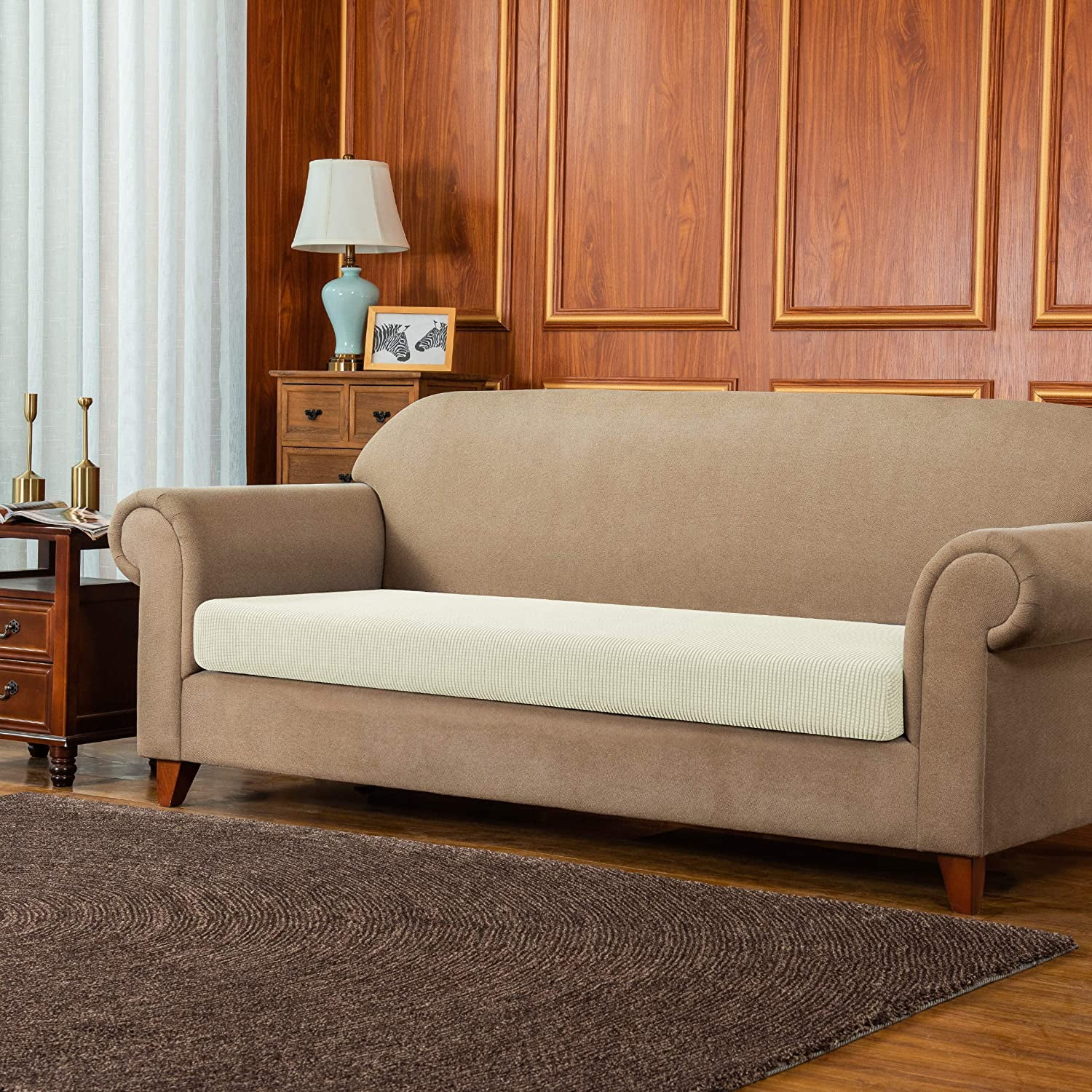 Stretch Sofa Seat Cushion Cover Couch Covers Furniture Protector (Loveseat, Ivory)