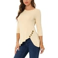 thumbnail image 4 of Allegra K Women's Round Neck 3/4 Sleeve Button Decor Asymmetric Hem Tunic Top, 4 of 5