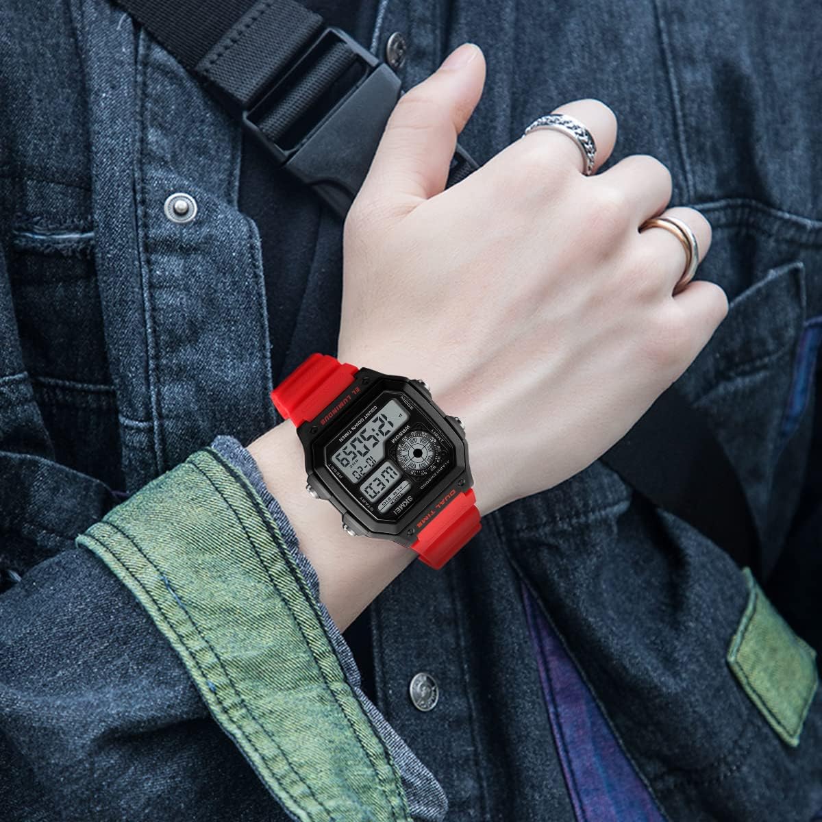 Wrist Watch for Men, Digital Sports Waterproof Watch with Dual Time Chronograph Countdown Alarm Backlight